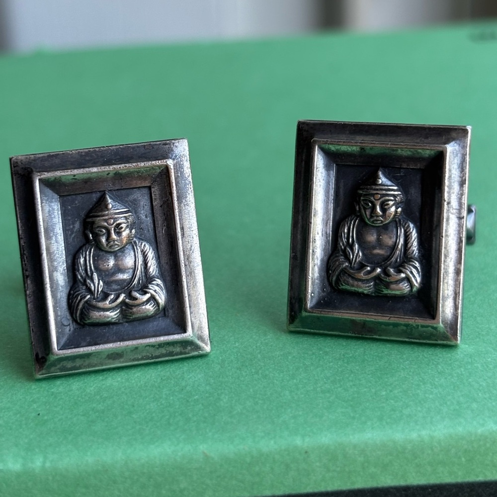 Vintage Gentry Silver Plate Buddha Cufflinks EUC